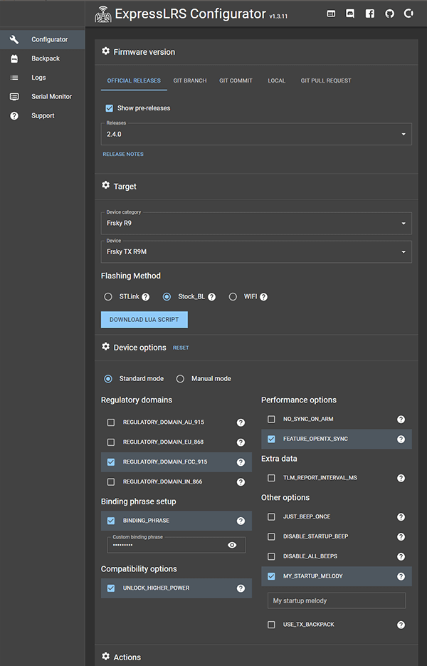 900 TX Options