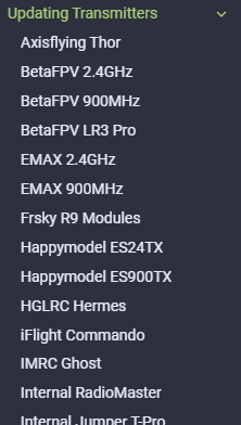 Menu Updating Transmitters